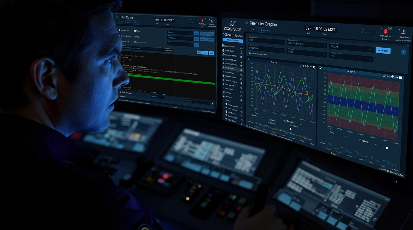 Mission operator at a COSMOS console